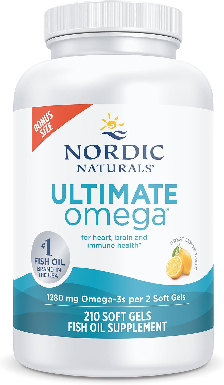 Ultimate Omega 1280mg Omega-3 Fish Oil, Lemon - 210 Count